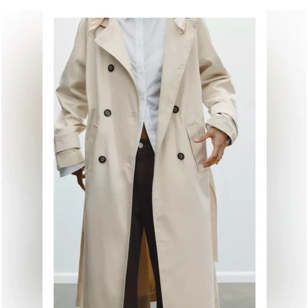 New Zara Tan Scarf Trench Long Coat Jacket Light Beige. Size M - Picture 4 of 8